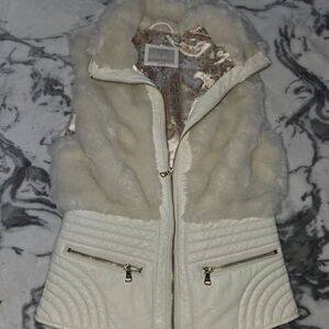 Guess Cream Faux Fur Vest with Gold Accents